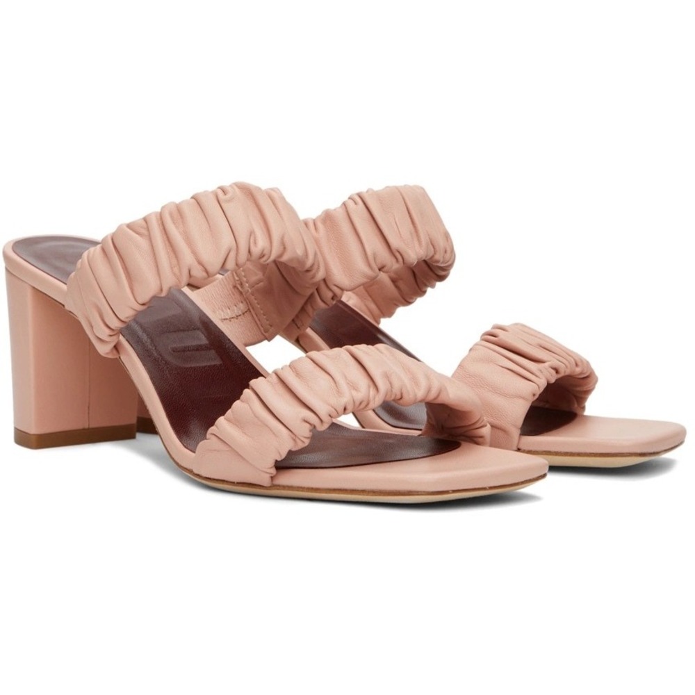 Staud Womens Pink Ruched Frankie Sandals Size EU 38.5 US 8.5 Leather Square Toe
